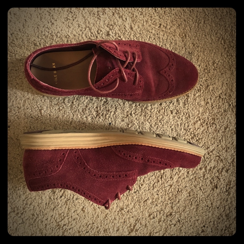 Cole haan oxfords in maroon suede with tan sole
